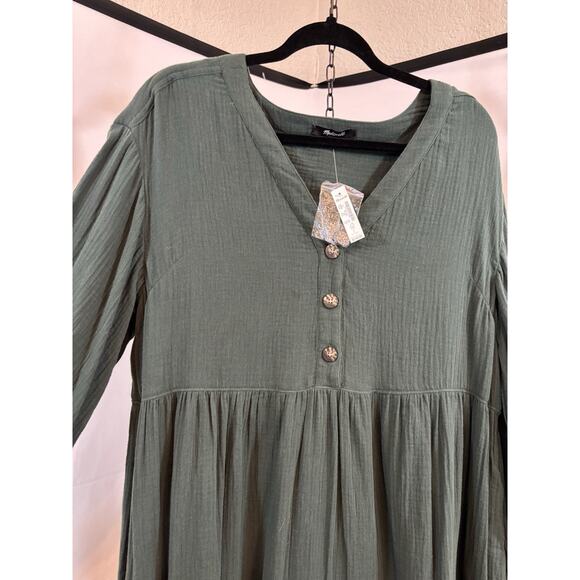 Madewell Lightspun Button Front Midi Dress Green Women’s 14 NWT Lagenlook Gauze - Picture 6 of 13